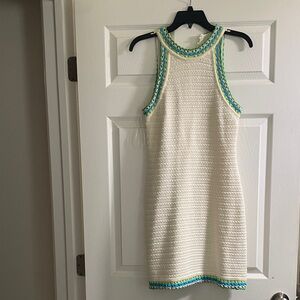 House of Harlow 1960 Cream Knit Mini Dress with Blue and Green Trim